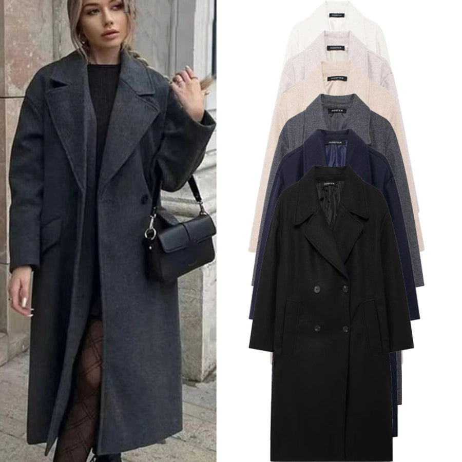 Women's Elegant Solid Color Double Breasted Coat