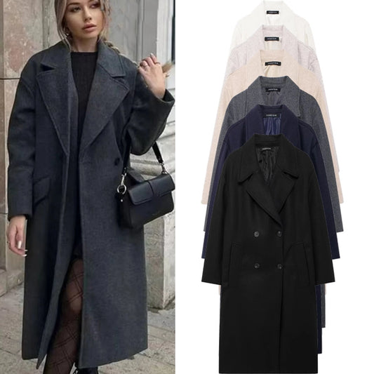 Women's Elegant Solid Color Double Breasted Coat