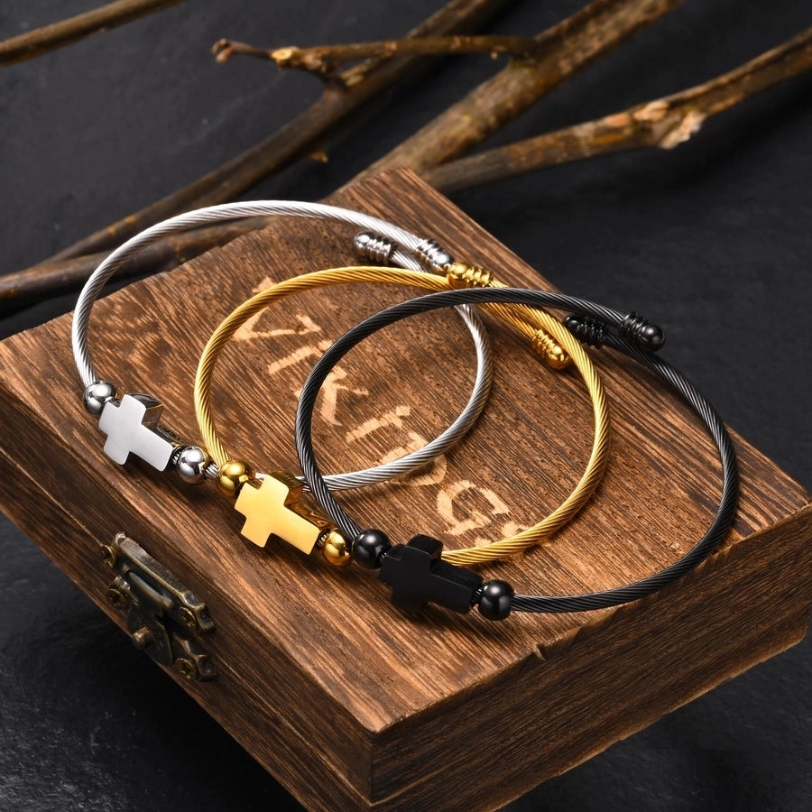 Religion Punk Cross 304 Stainless Steel 18K Gold Plated  Bangle In Bulk