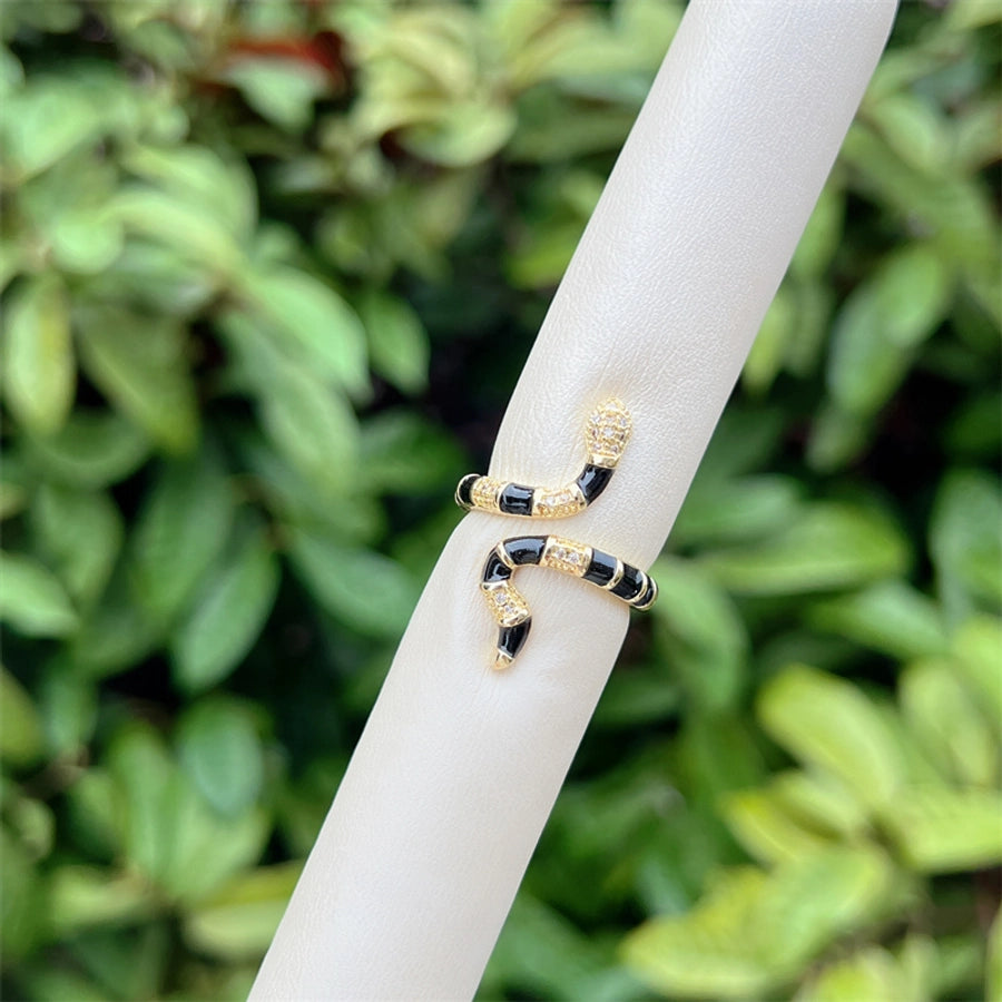 Copper 18K Gold Plated Snake Zircon Open Rings