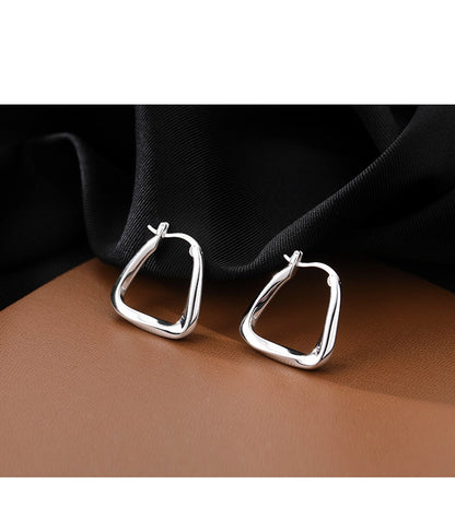 s925 Sterling Silver Square Ear Buckle New Earrings High Sense Earrings Korean Elegant Internet Popular Earrings Women's New Earrings