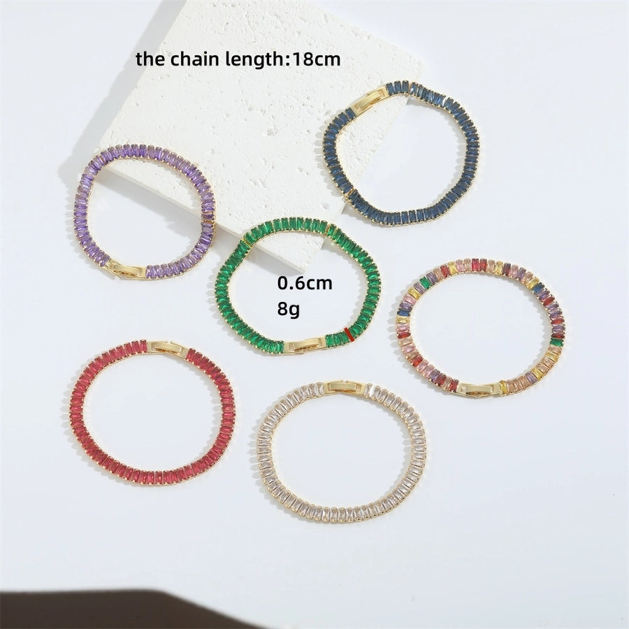 Jewelry Elegant Simple Style Commute Geometric Copper Zircon 14K Gold Plated Bracelets
