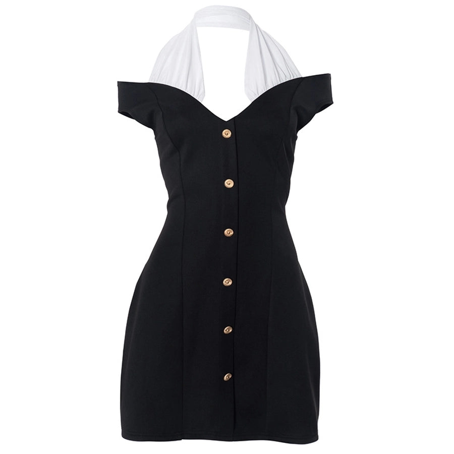 Women's Hip skirt Elegant Halter Neck Contrast Binding Short Sleeve Contrast Binding Above Knee Daily