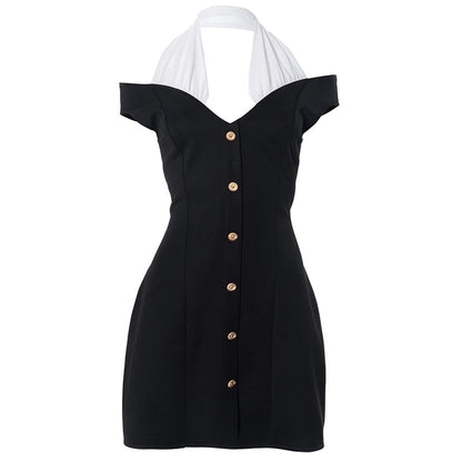 Women's Hip skirt Elegant Halter Neck Contrast Binding Short Sleeve Contrast Binding Above Knee Daily