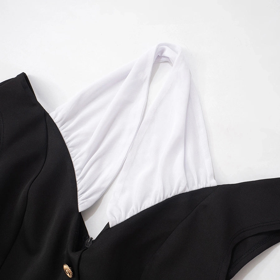 Women's Hip skirt Elegant Halter Neck Contrast Binding Short Sleeve Contrast Binding Above Knee Daily