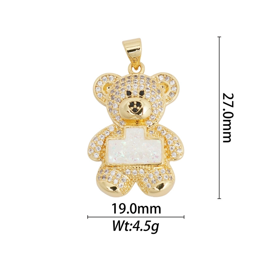 1 Piece Copper Zircon Hexagon Bear Planet Pendant