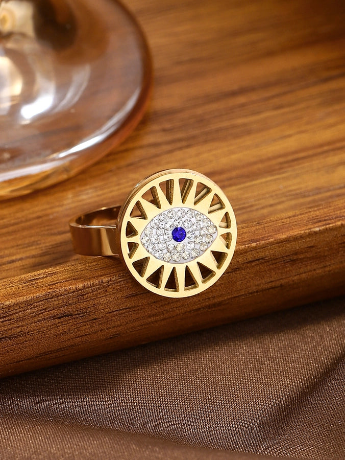 Jewelry Classical Exaggerated Simple Style Devil's Eye Oval Watermelon 316L Stainless Steel  Resin Adjustable Ring