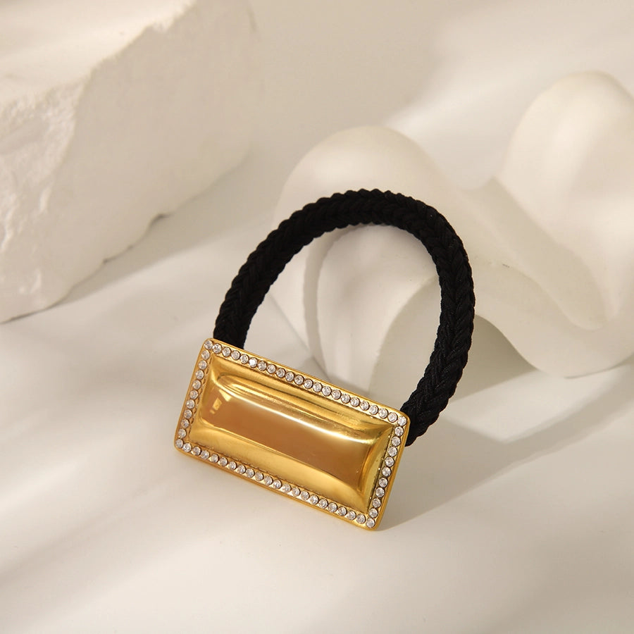 Women's Chinoiserie Japanese Style Streetwear Rectangle 304 Stainless Steel Elastic Band Polishing Plating Hair Tie