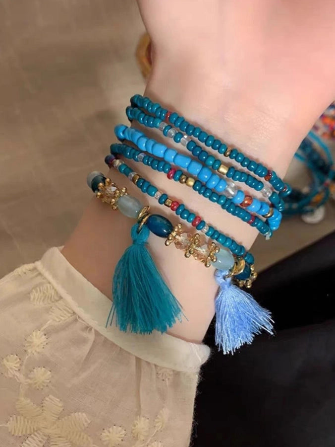 Bohemian Round Elastic string Glass Seed Bead Beaded Bracelets