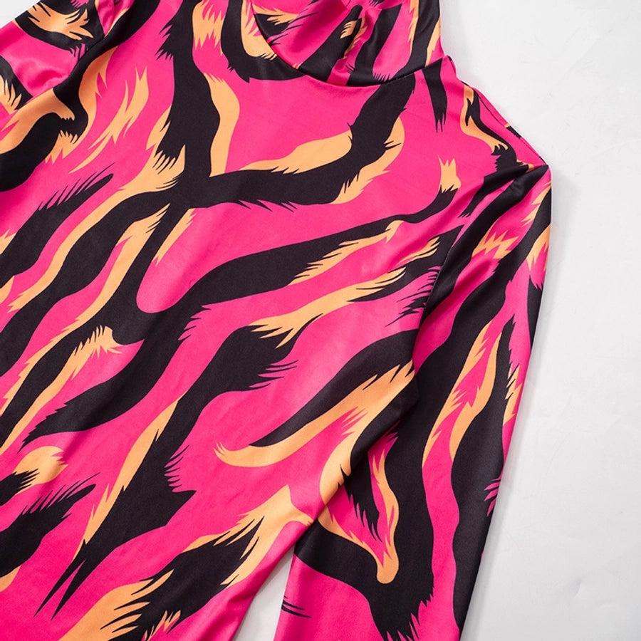 Women's Hip skirt Streetwear Round Neck Long Sleeve Color Block Above Knee Holiday