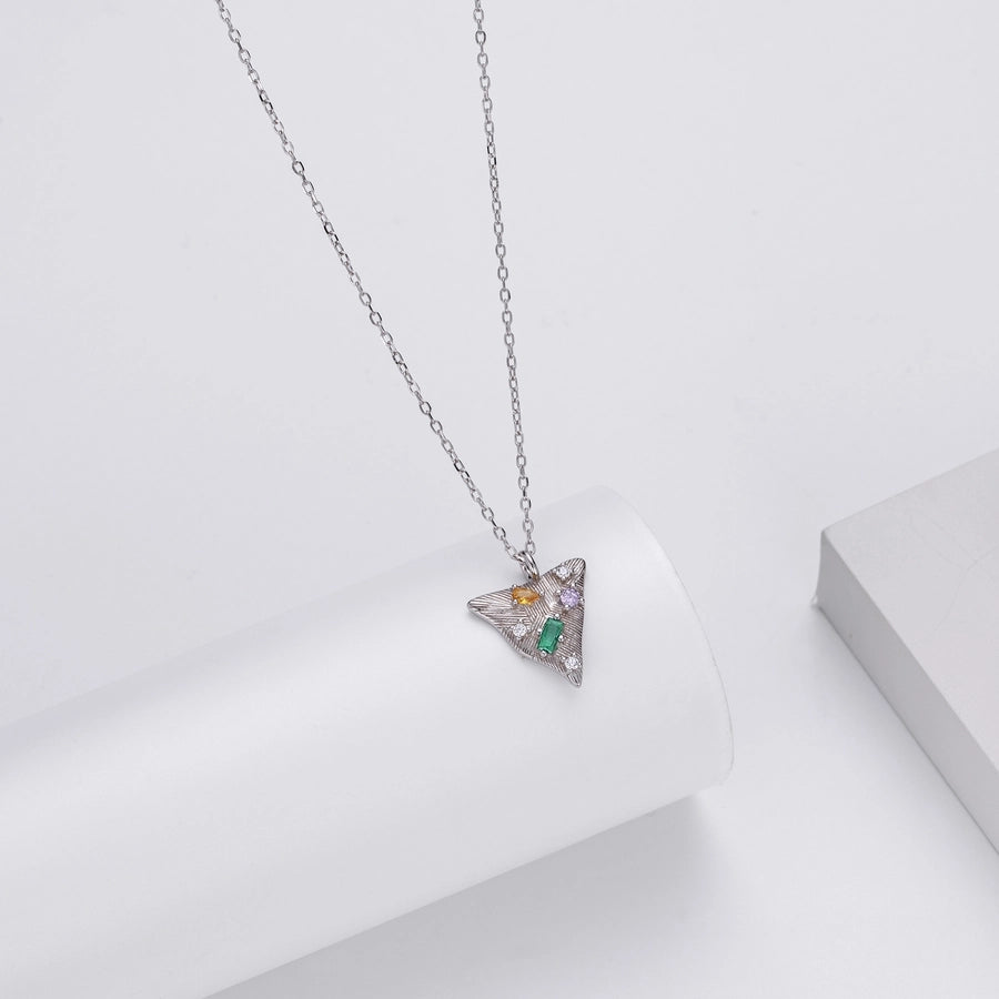 925 Sterling Silver Rack Plated Plated Long-Lasting Plated Zircon cable chain Inlay Triangle Pendant Necklace