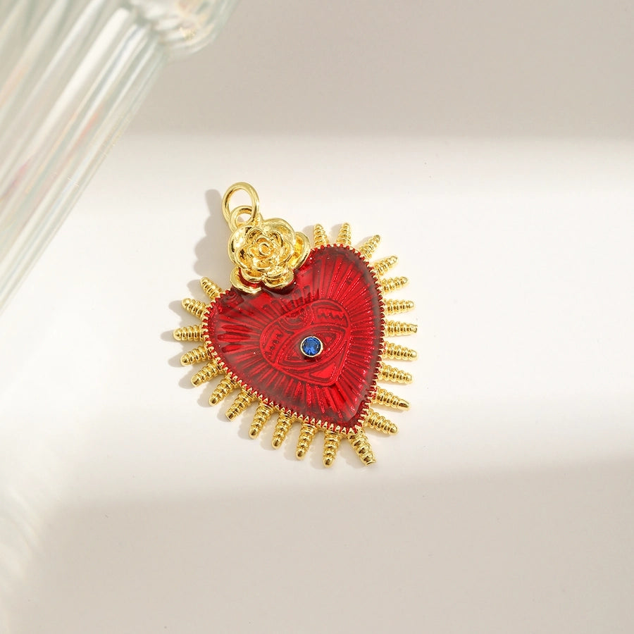 1 Piece 25.3*30.3MM Hole 3~3.9mm Copper 18K Gold Plated Heart Shape Pendant Jewelry Accessories