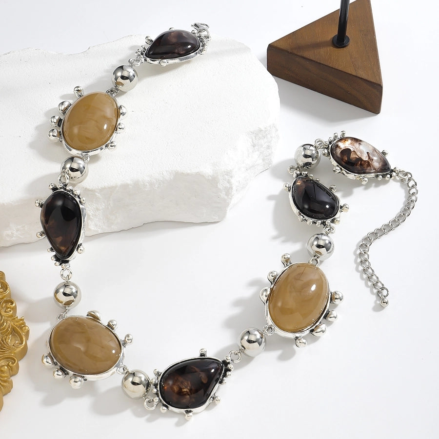 Elegant Simple Style Oval Water Droplets Zinc alloy  Beaded Necklaces