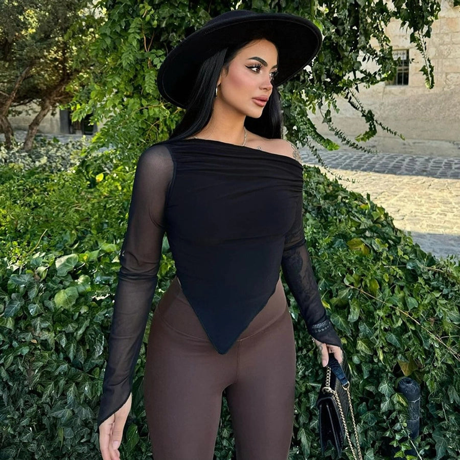 Women's T-shirt Long Sleeve Blouses Wine Red Elegant Solid Color