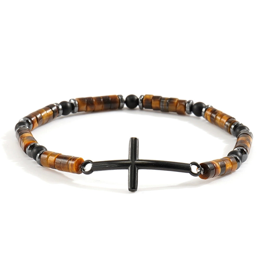 Casual Cross Semi-precious stone Tiger Eye Iron Gall Stone  Bracelets In Bulk Natural Stone Bracelet