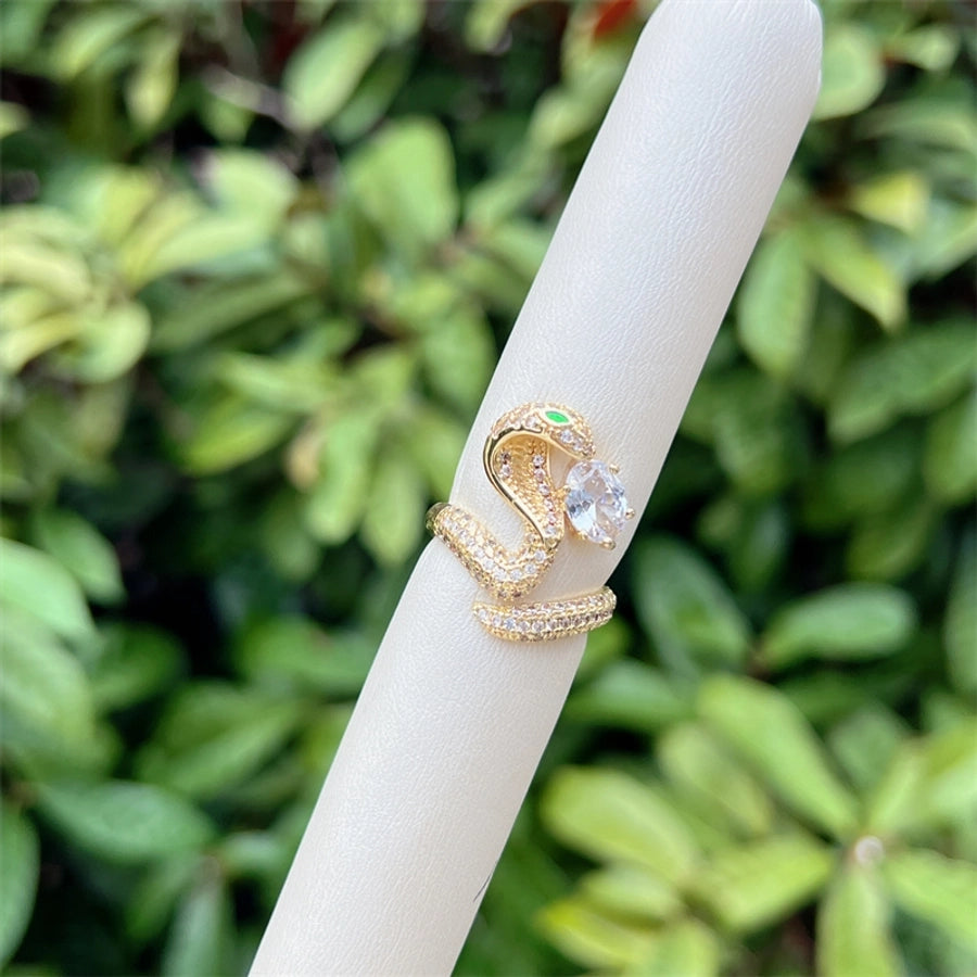 Copper 18K Gold Plated Snake Zircon Open Rings