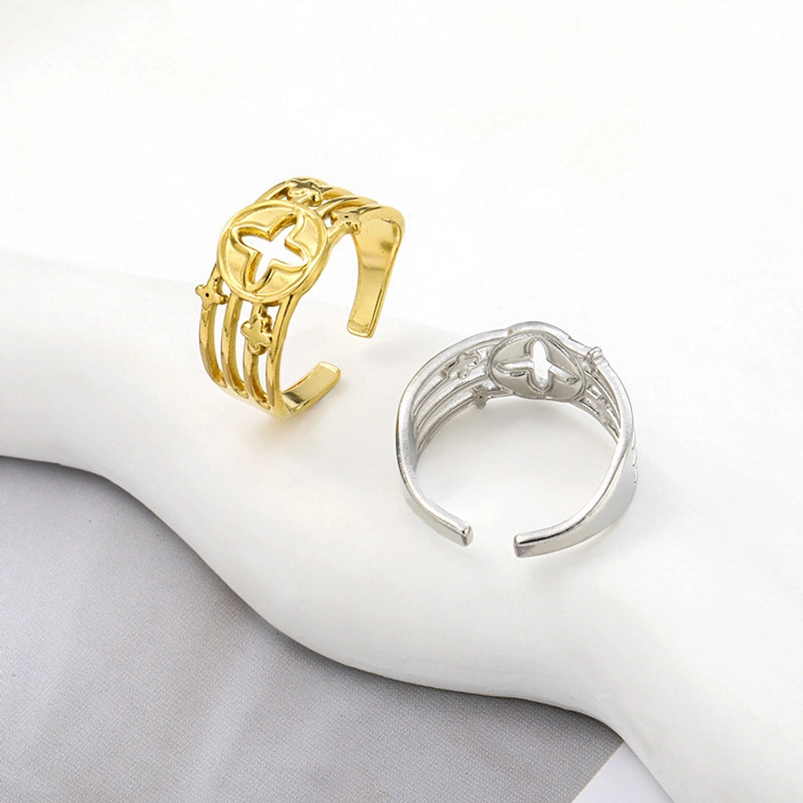 Jewelry Elegant Leaves Flower Titanium Steel Open Rings