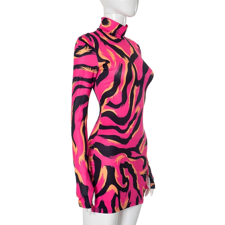 Women's Hip skirt Streetwear Round Neck Long Sleeve Color Block Above Knee Holiday