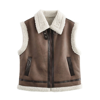 Women's Vacation Simple Style Solid Color Zipper Vest Casual Jacket