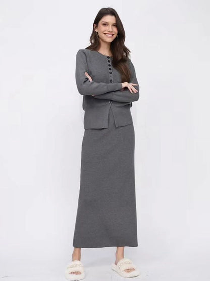 Autumn and Winter Classic Style Cardigan Skirt Long Skirt Two-Piece Set Knitted Sweater Skirt Gentle Wear a Set