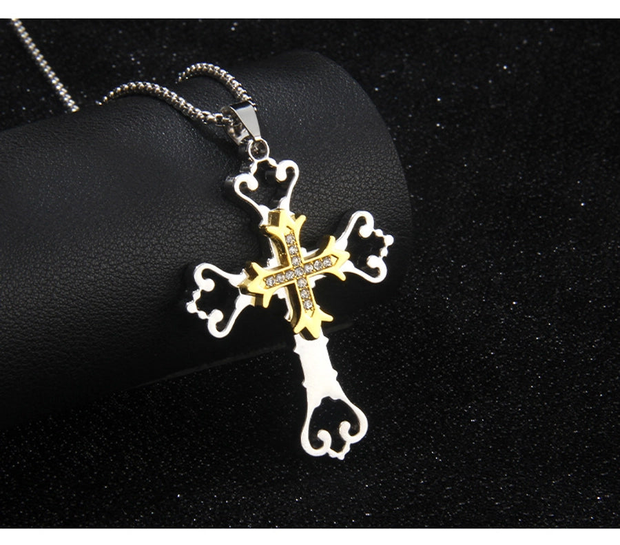 Hip-Hop Simple Style Cross 201 Stainless Steel Alloy Inlay Unisex Pendant Necklace