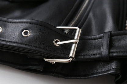 Women's Preppy Style Solid Color Zipper Leather Jacket Casual Jacket