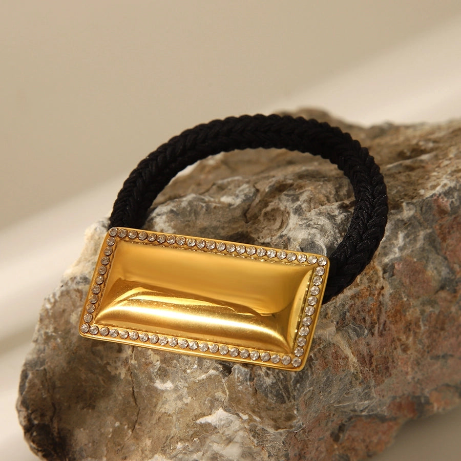 Women's Chinoiserie Japanese Style Streetwear Rectangle 304 Stainless Steel Elastic Band Polishing Plating Hair Tie