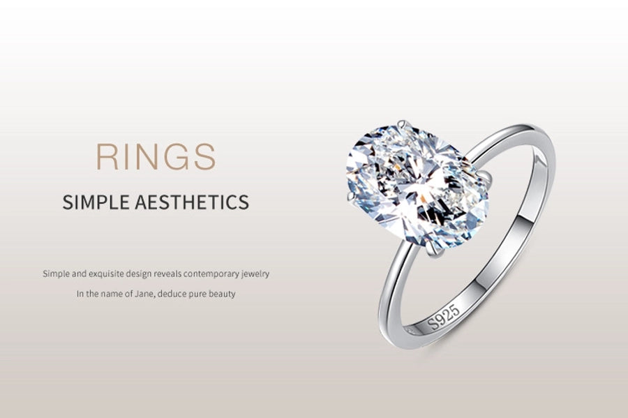 s925 Sterling Silver Ring Women's   Simple Luxury 5 karat Oval Simulation Diamond Platinum Plated Ring