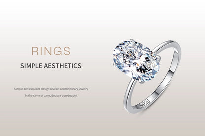 s925 Sterling Silver Ring Women's   Simple Luxury 5 karat Oval Simulation Diamond Platinum Plated Ring