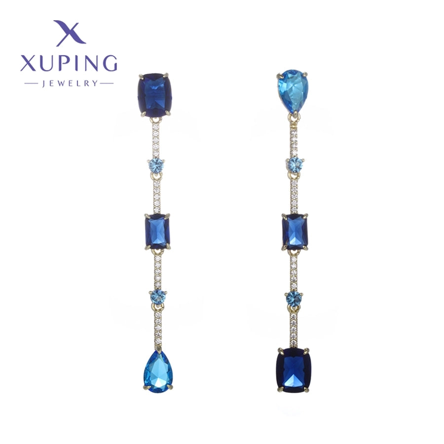 1 Pair Elegant XUPING Geometric Plating Inlay Copper Artificial Gemstones 18K Gold Plated Drop Earrings