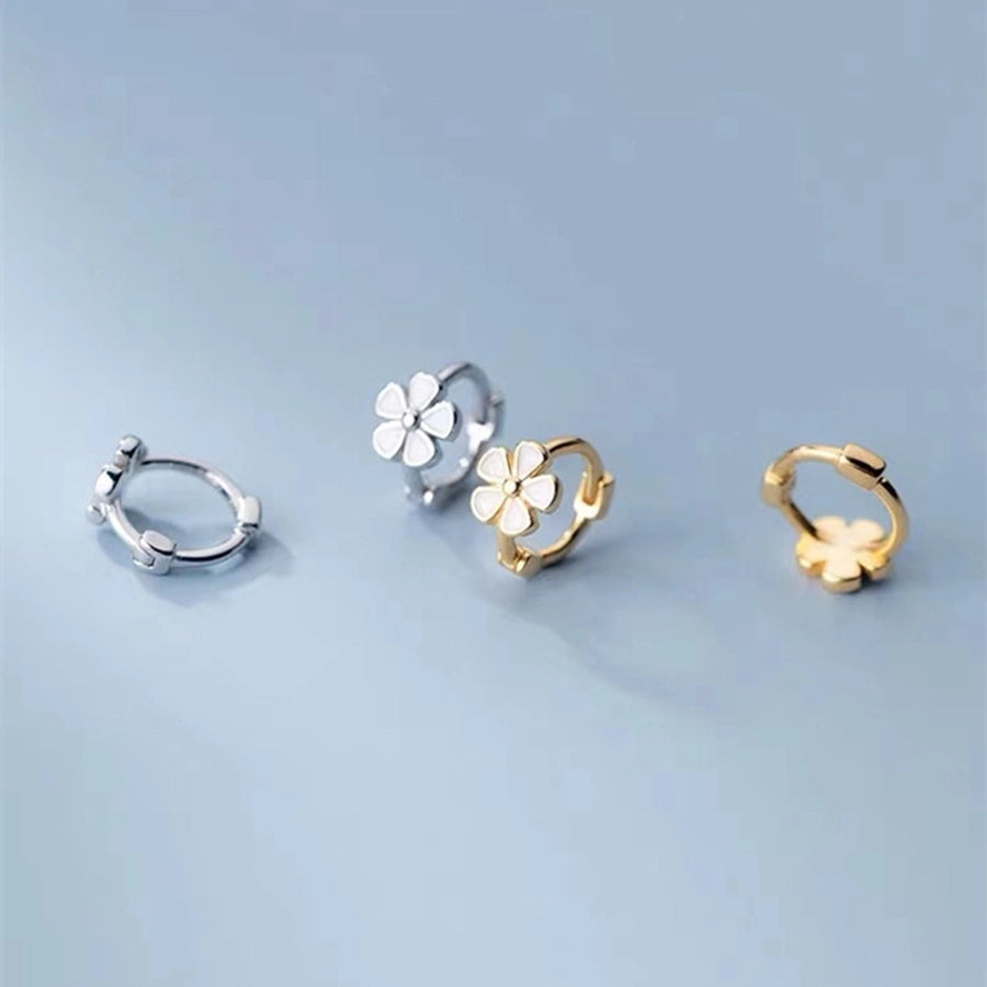 Drop Glue white flower ear buckle women's ear ring s925 sterling silver pin earrings temperament  ear jewelry High sense niche