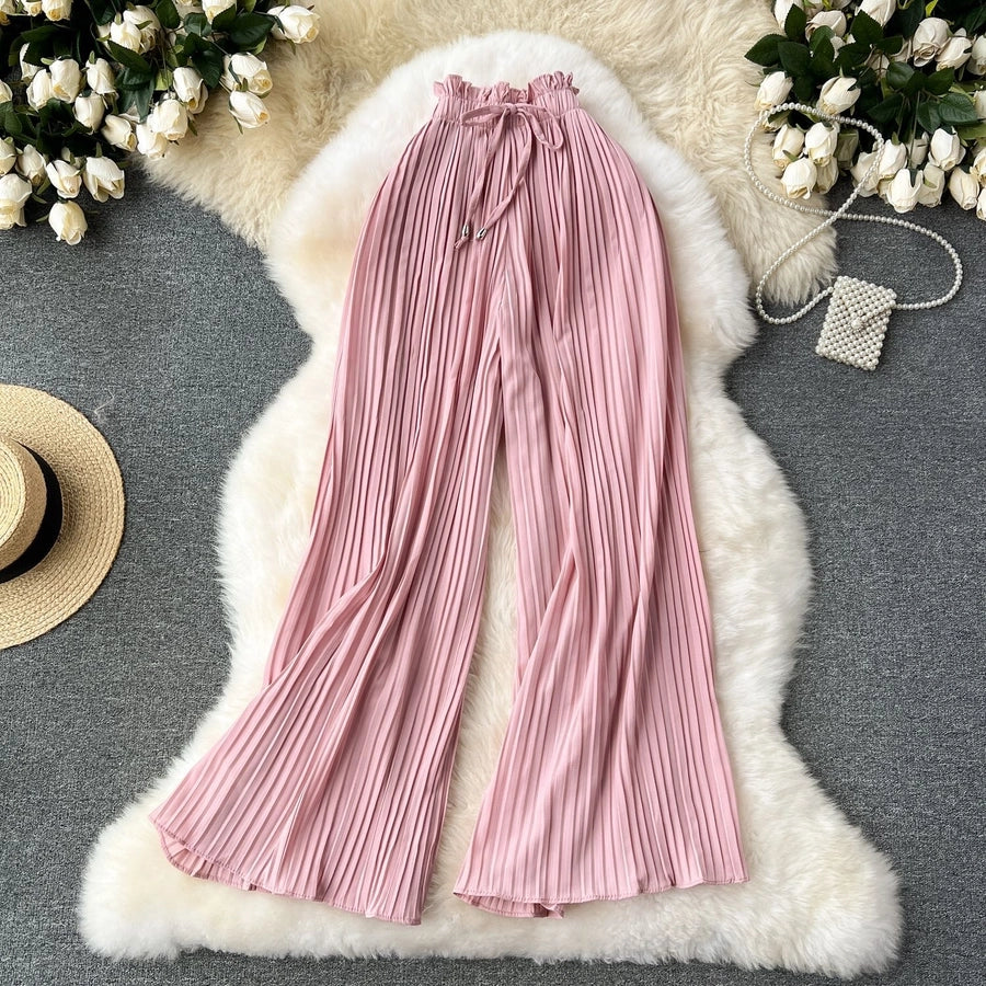 Women's Daily Casual Stripe Full Length Pleated Casual Pants