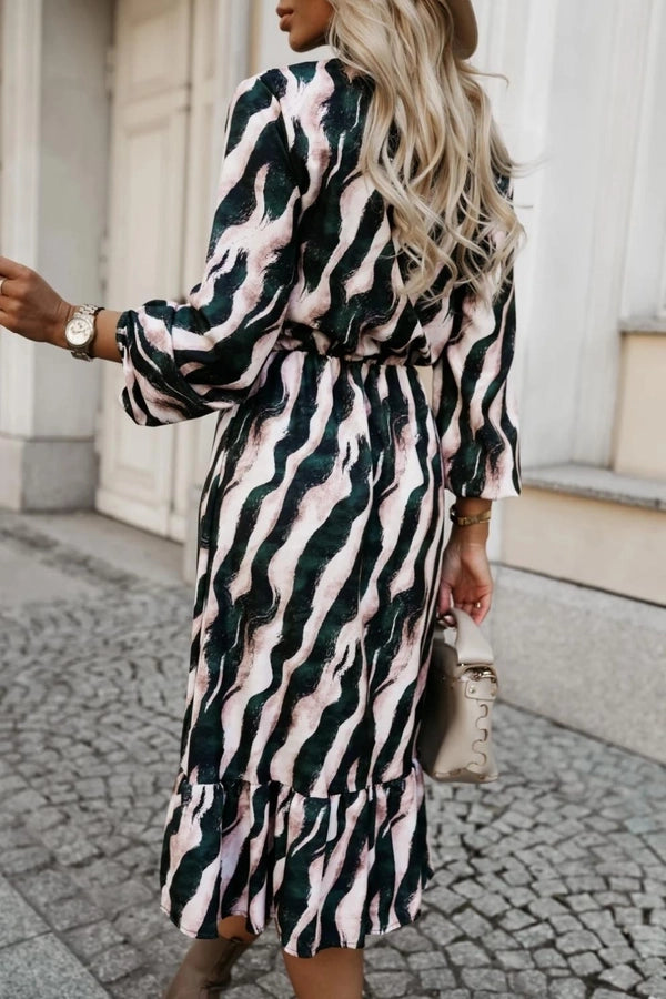 Women's Sheath Dress Streetwear Round Neck Long Sleeve Zebra Midi Dress Daily