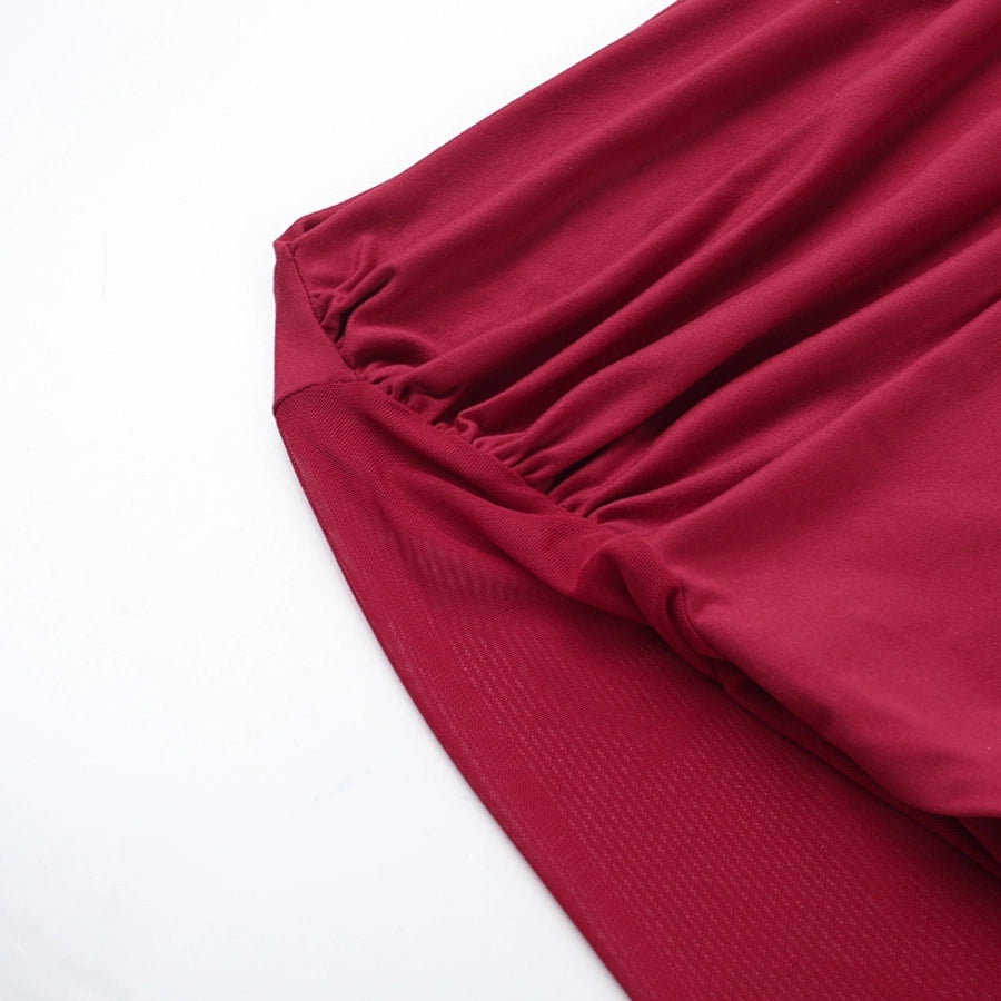 Women's T-shirt Long Sleeve Blouses Wine Red Elegant Solid Color