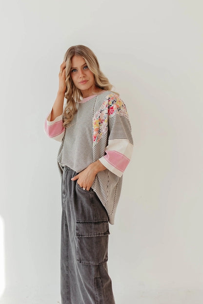 Hoodies & Sweatshirts 3/4 Length Sleeve Casual Streetwear Color Block Stripe