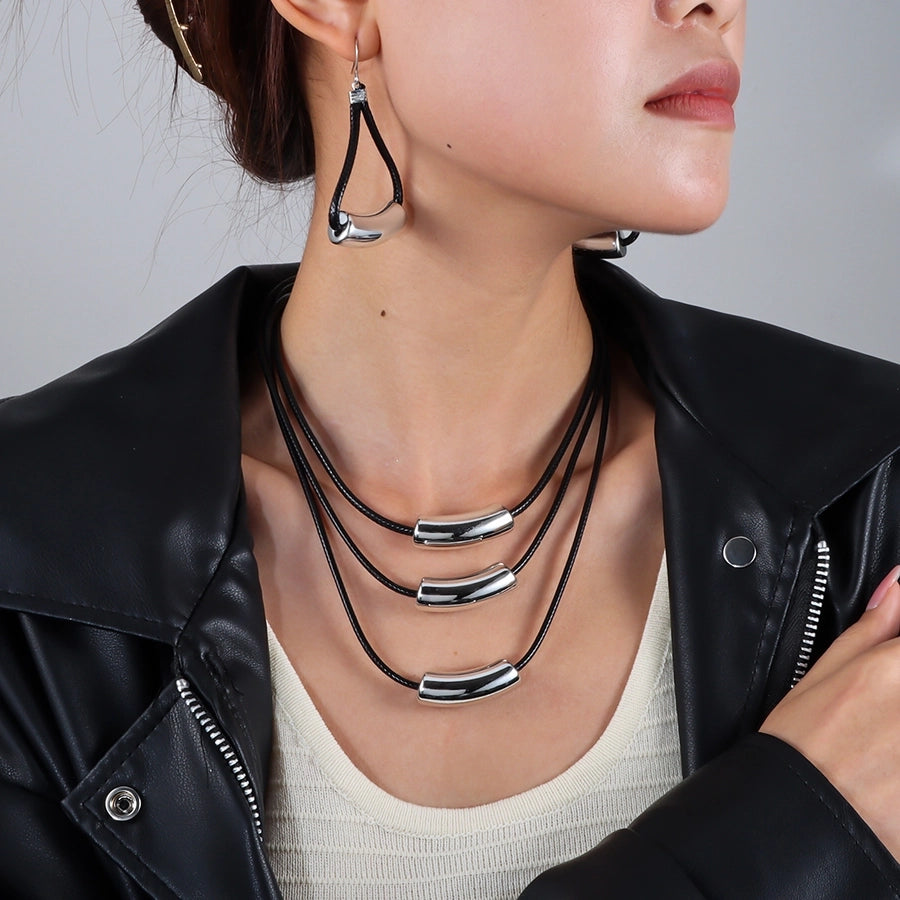 Retro Punk Geometric Arylic rope Woven Chain Layered Necklaces