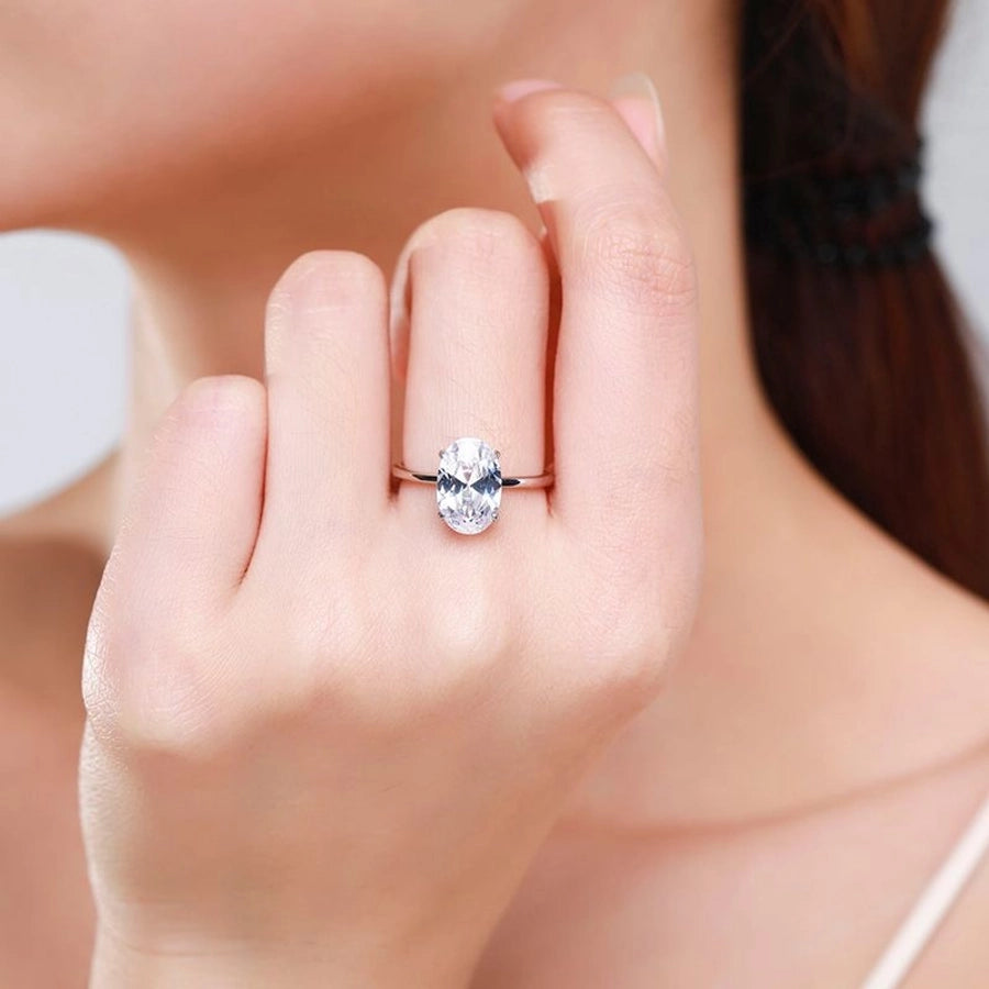 s925 Sterling Silver Ring Women's   Simple Luxury 5 karat Oval Simulation Diamond Platinum Plated Ring