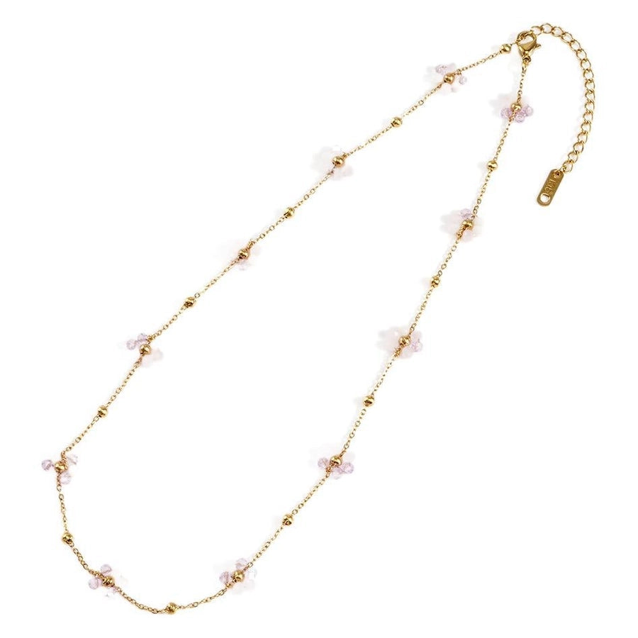 Jewelry Sweet Flower 304 Stainless Steel Artificial Crystal Necklace