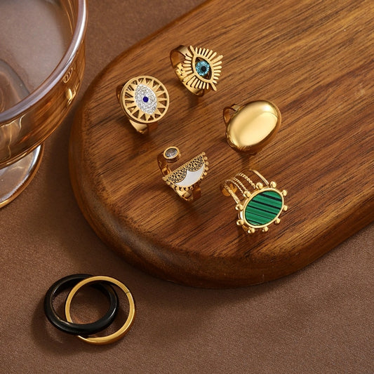 Jewelry Classical Exaggerated Simple Style Devil's Eye Oval Watermelon 316L Stainless Steel  Resin Adjustable Ring