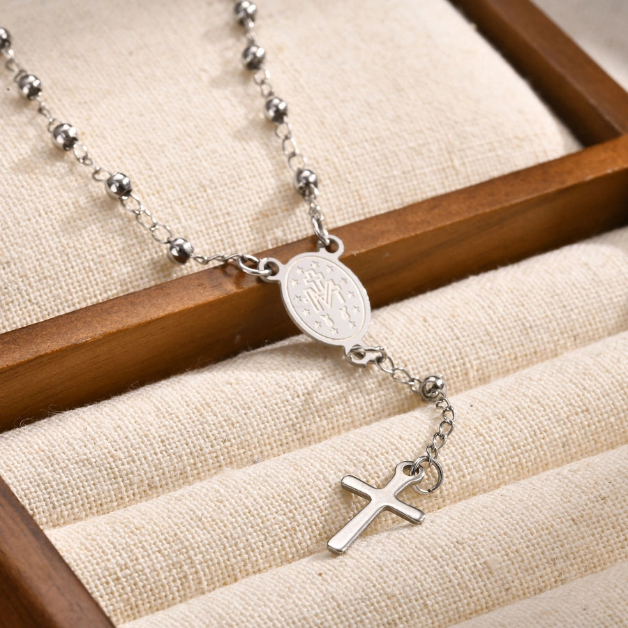 Vintage Style Simple Style Cross 201 Stainless Steel ball chain Bracelets In Bulk Stainless Steel Bracelets