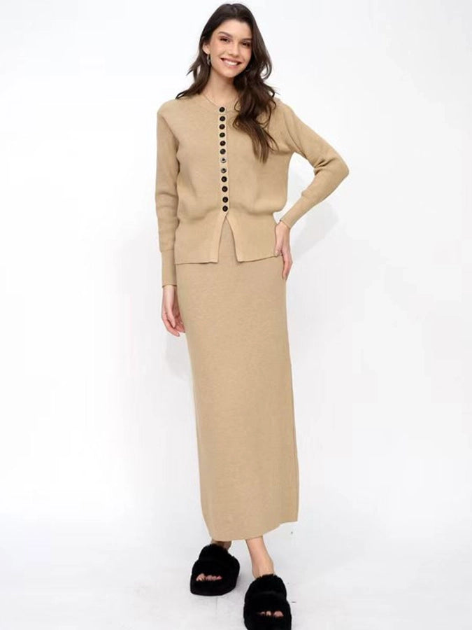 Autumn and Winter Classic Style Cardigan Skirt Long Skirt Two-Piece Set Knitted Sweater Skirt Gentle Wear a Set