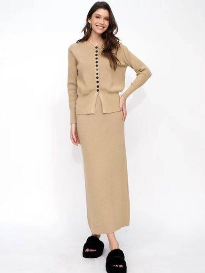 Autumn and Winter Classic Style Cardigan Skirt Long Skirt Two-Piece Set Knitted Sweater Skirt Gentle Wear a Set
