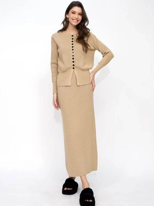Autumn and Winter Classic Style Cardigan Skirt Long Skirt Two-Piece Set Knitted Sweater Skirt Gentle Wear a Set