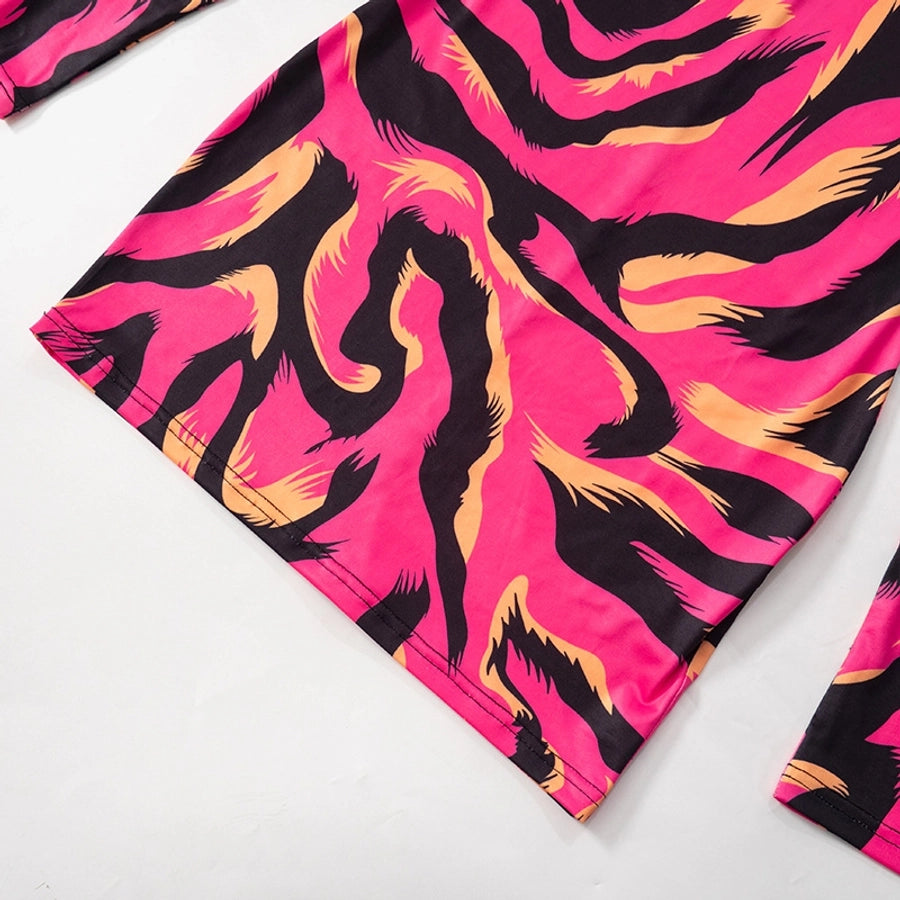 Women's Hip skirt Streetwear Round Neck Long Sleeve Color Block Above Knee Holiday