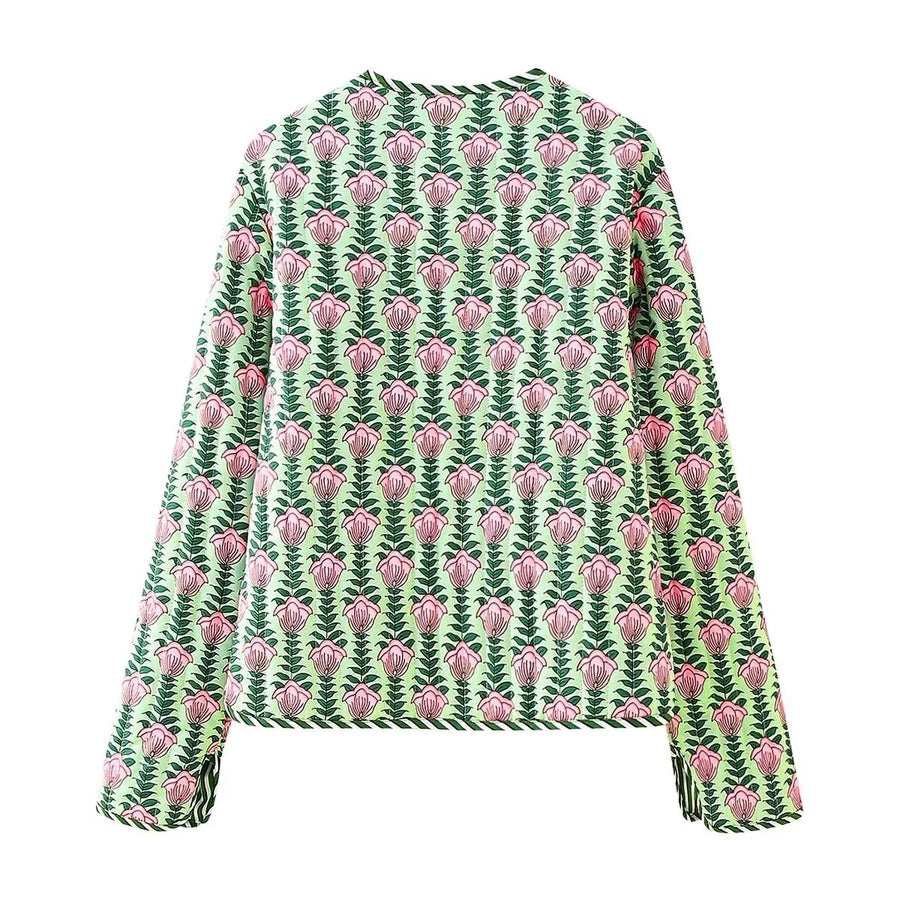 Women's Vacation Simple Style Flower Printing Coat cotton clothes