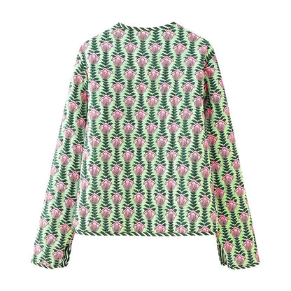 Women's Vacation Simple Style Flower Printing Coat cotton clothes