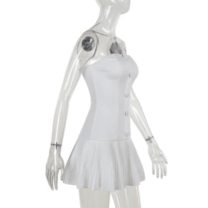 Women's White Dress Elegant Sexy Strapless Backless Sleeveless Solid Color Above Knee Holiday