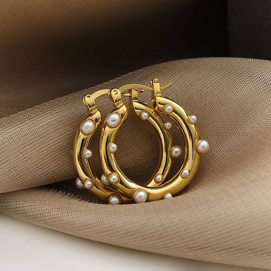 1 Pair Simple Style Geometric Imitation Pearl Copper Earrings