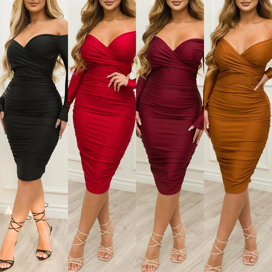 women's pencil skirt fashion boat neck patchwork sleeveless solid color midi dress daily