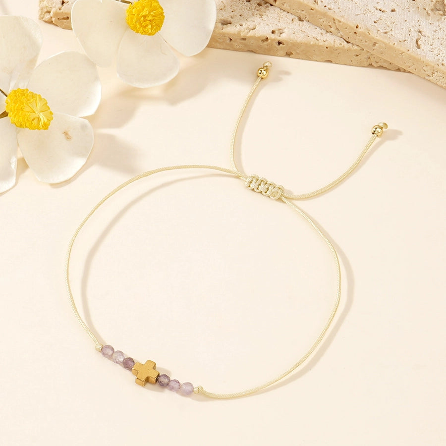 Simple Style Cross natural stone rope Copper  String Bracelets
